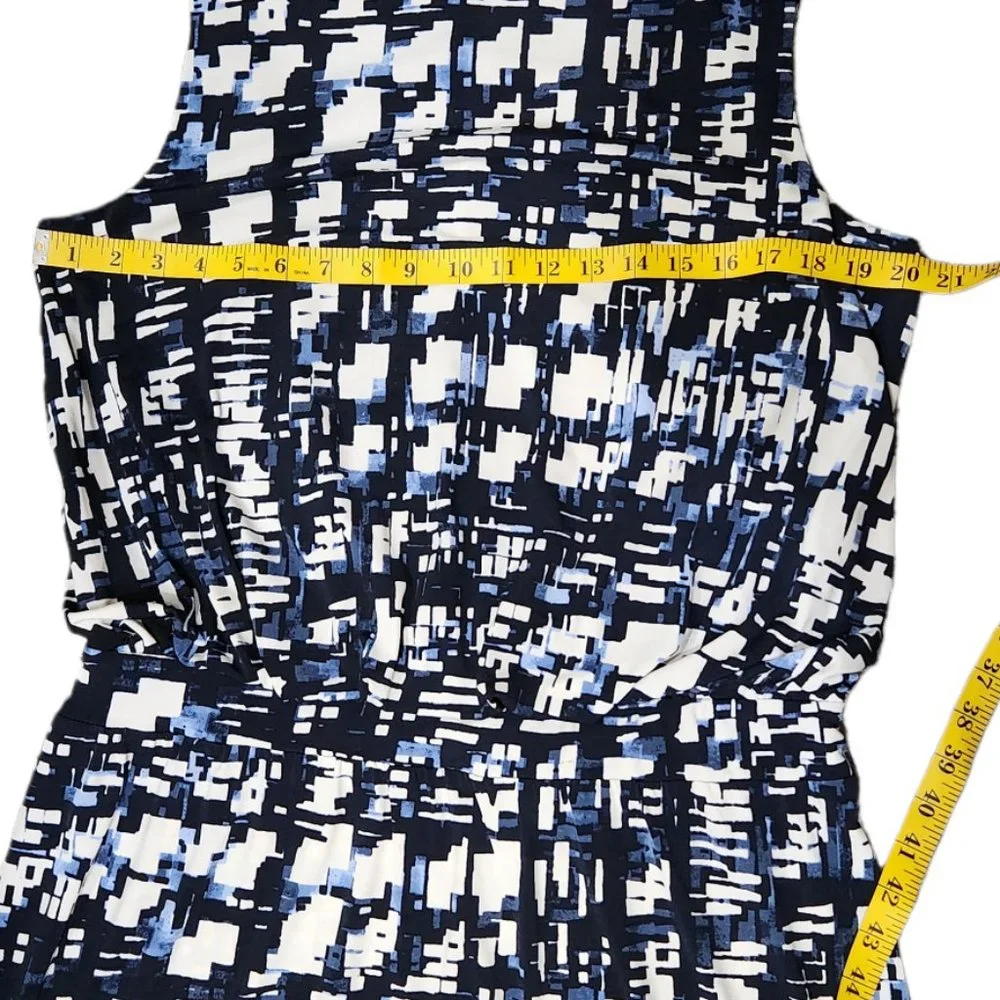 Ellen Tracy Blue Printed Midi Length Dress Size L - Picture 2 of 6